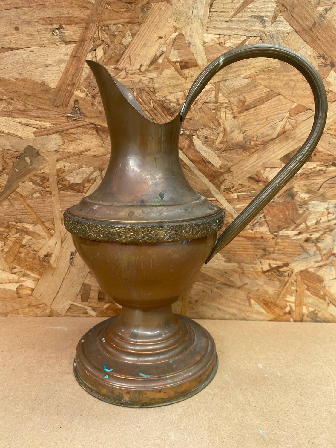 Antique gaor villedieu copper pitcher & brass handle vintage