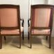 Pair of Restoration style armchairs with curved arms and cabriole legs