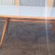 Dining Table Wooden Base, Brass Finishes, Wooden and Blue Glass Top, 1950s