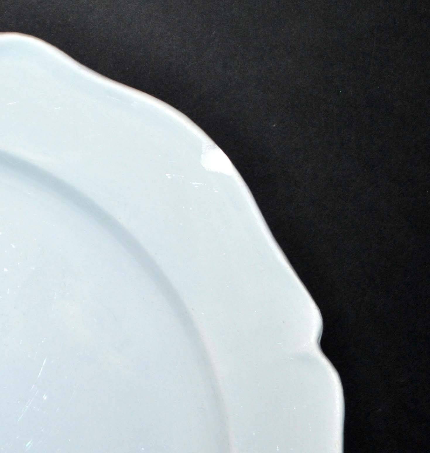 MONTEREAU Set of 12 old scalloped flat plates Pastel blue opaque earthenware 1820-30