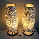 Paire de lampes de table- coquilles "argent" / blanc perle