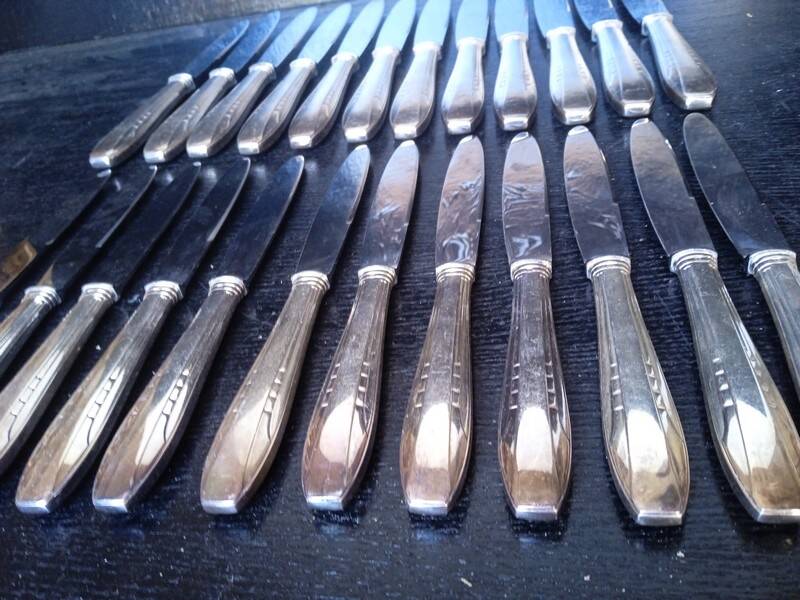12 + 12 silver metal knives art deco period