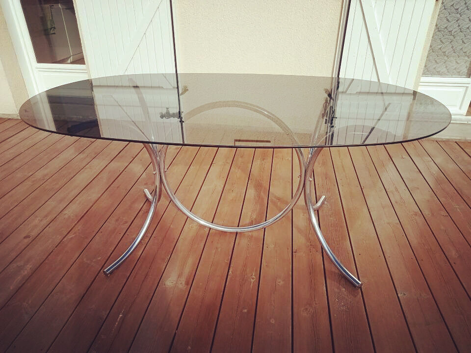 Vintage table glass smoked oval 1970