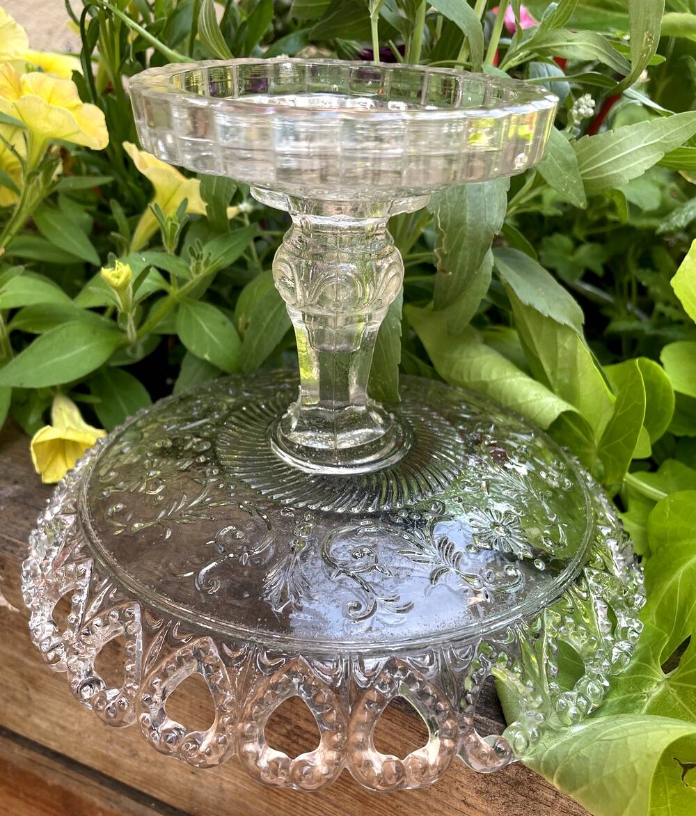Glass fruit bowl, pressed mould, centre table, seasonal fruits.