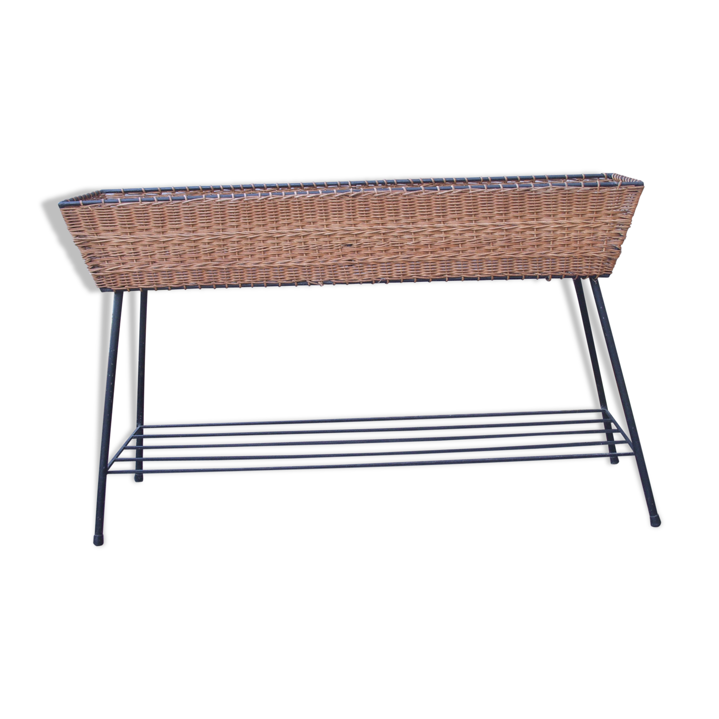 Planter door plant Wicker rattan 1950 vintage