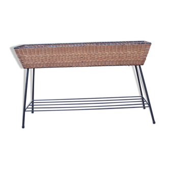 Planter door plant Wicker rattan 1950 vintage