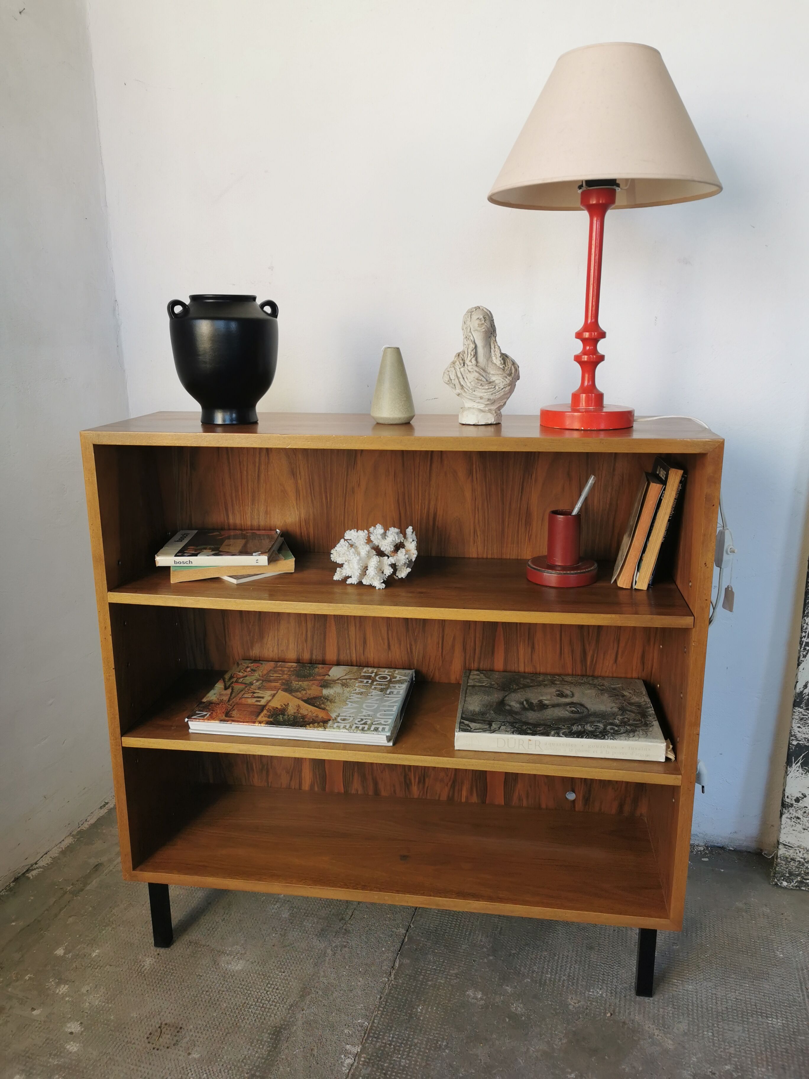 Shelf, vintage walnut veneer bookcase
