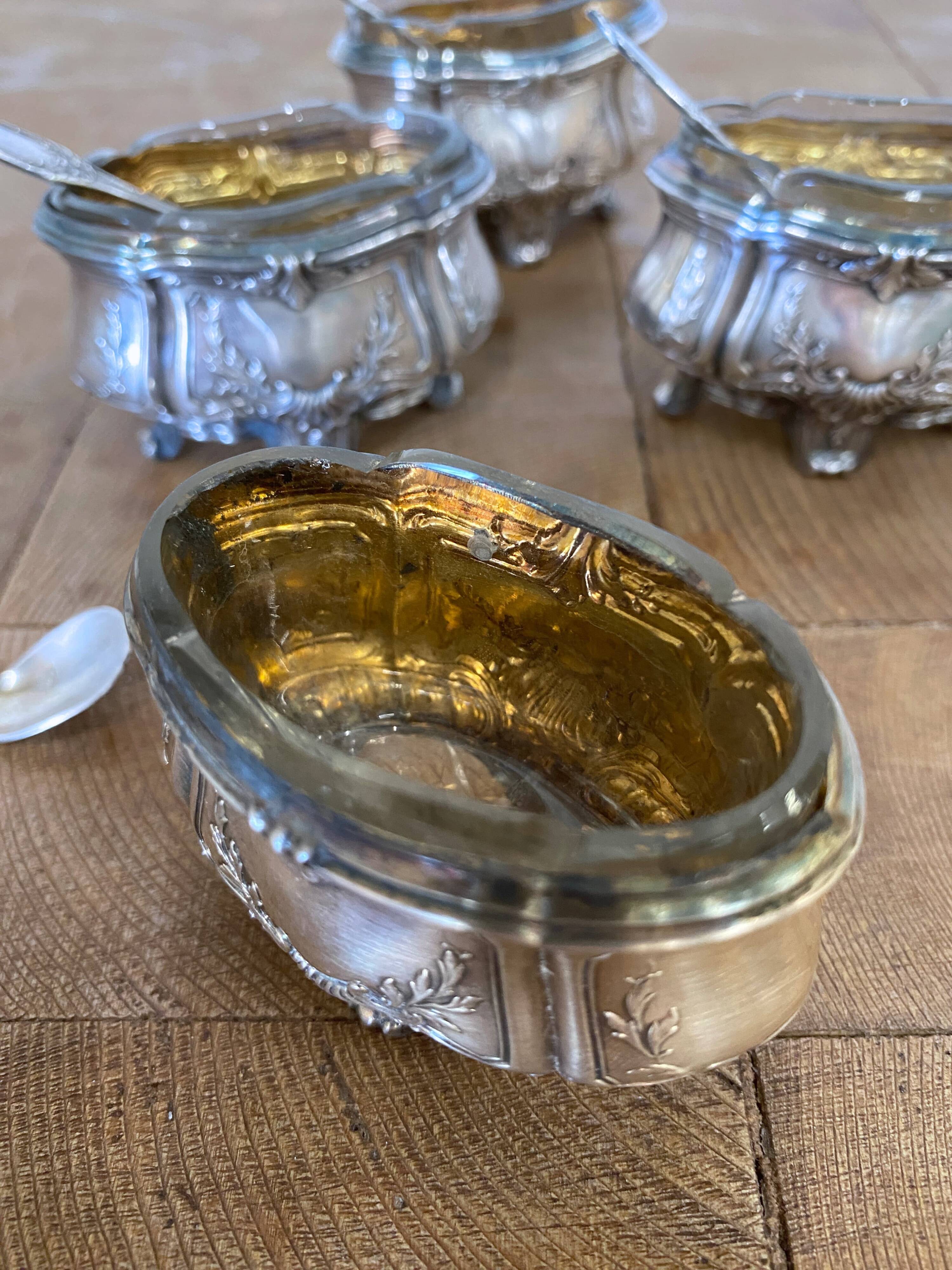 Set of 4 antique silver salt cellars