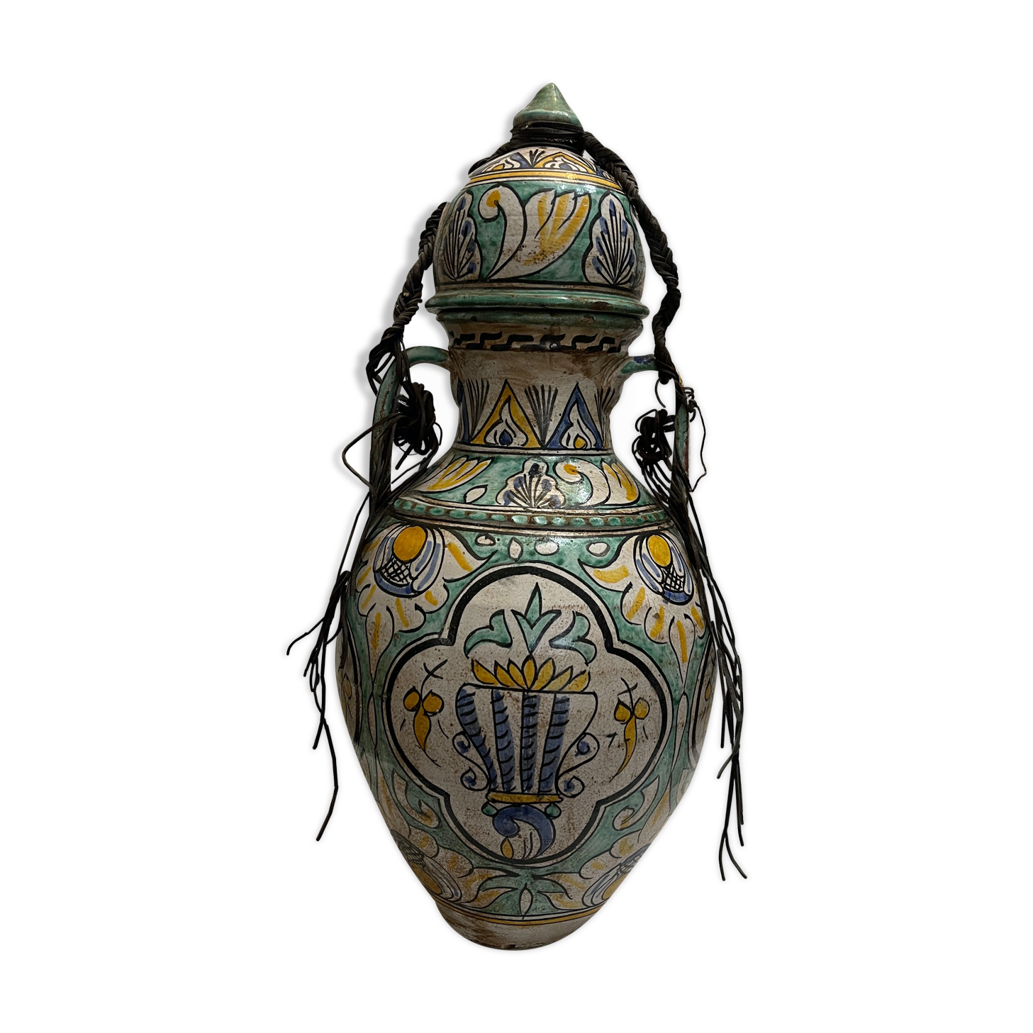 Berrada covered 62 cm amphora in faience of fez morocco
