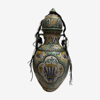 Berrada covered 62 cm amphora in faience of fez morocco