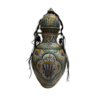 Berrada covered 62 cm amphora in faience of fez morocco