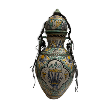 Berrada covered 62 cm amphora in faience of fez morocco