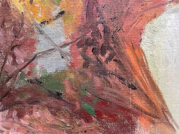 Tableau vintage années 70 paysage jardin art brut