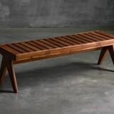 Solid Teak Slatted Bench by Pierre Jeanneret, India, 1950s