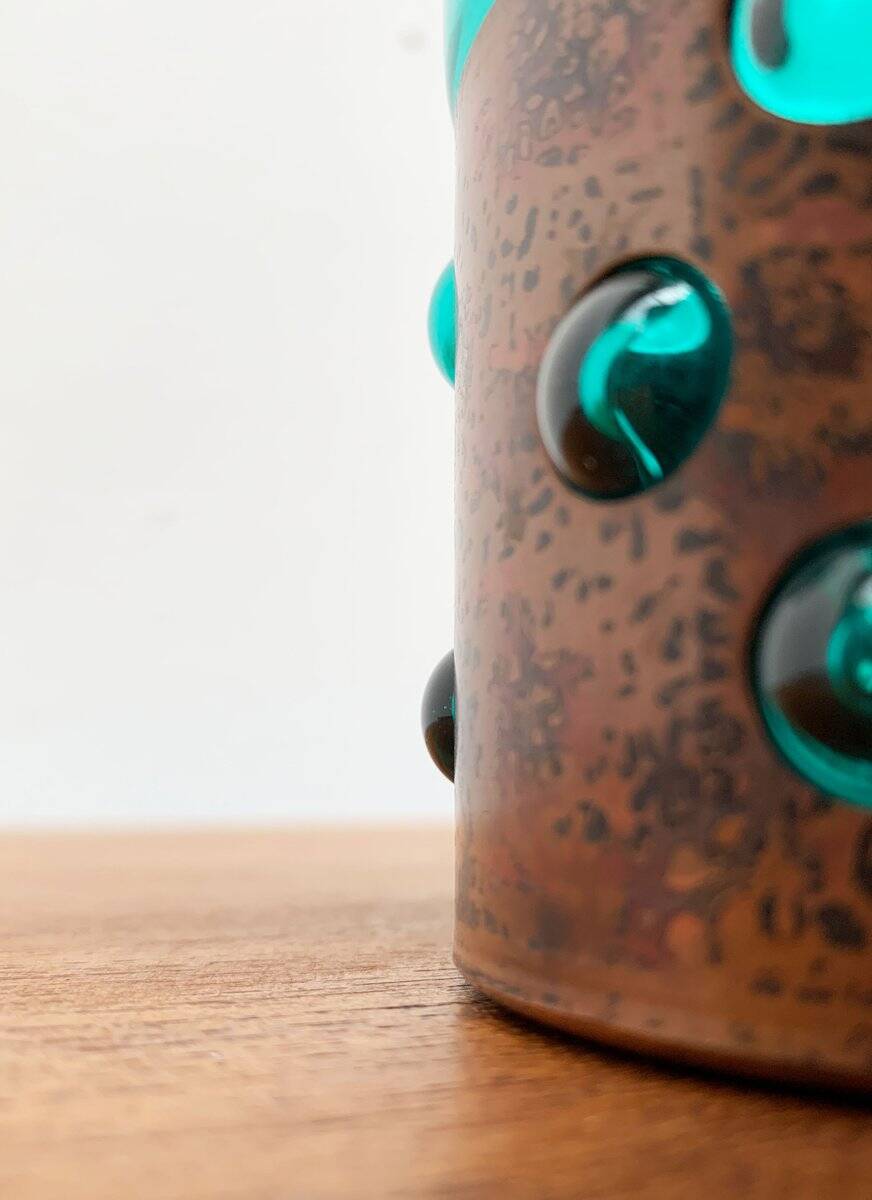 Drinking glasses in green glass and copper in mid-century style by Nanny Still, 1960s, set of 5.