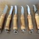 Set of 6 cheese knives, bamboo handle 60s