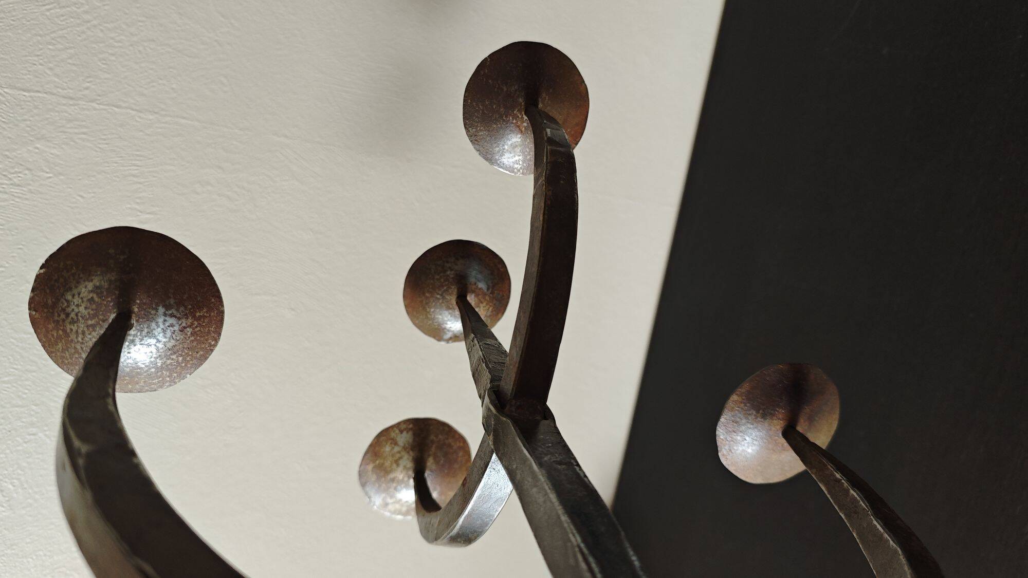 Large Brutalist Wrought Metal Candlestick - Early 20th Century