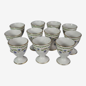 Lot de 11 coquetiers porcelaine décor fleurs de barbeaux