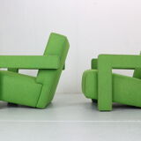 Set of 2 green "utrecht" lounge chairs Gerrit Rietveld for Cassina, 1980's italy