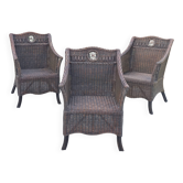 Set of 3 rattan armchairs from the 70s