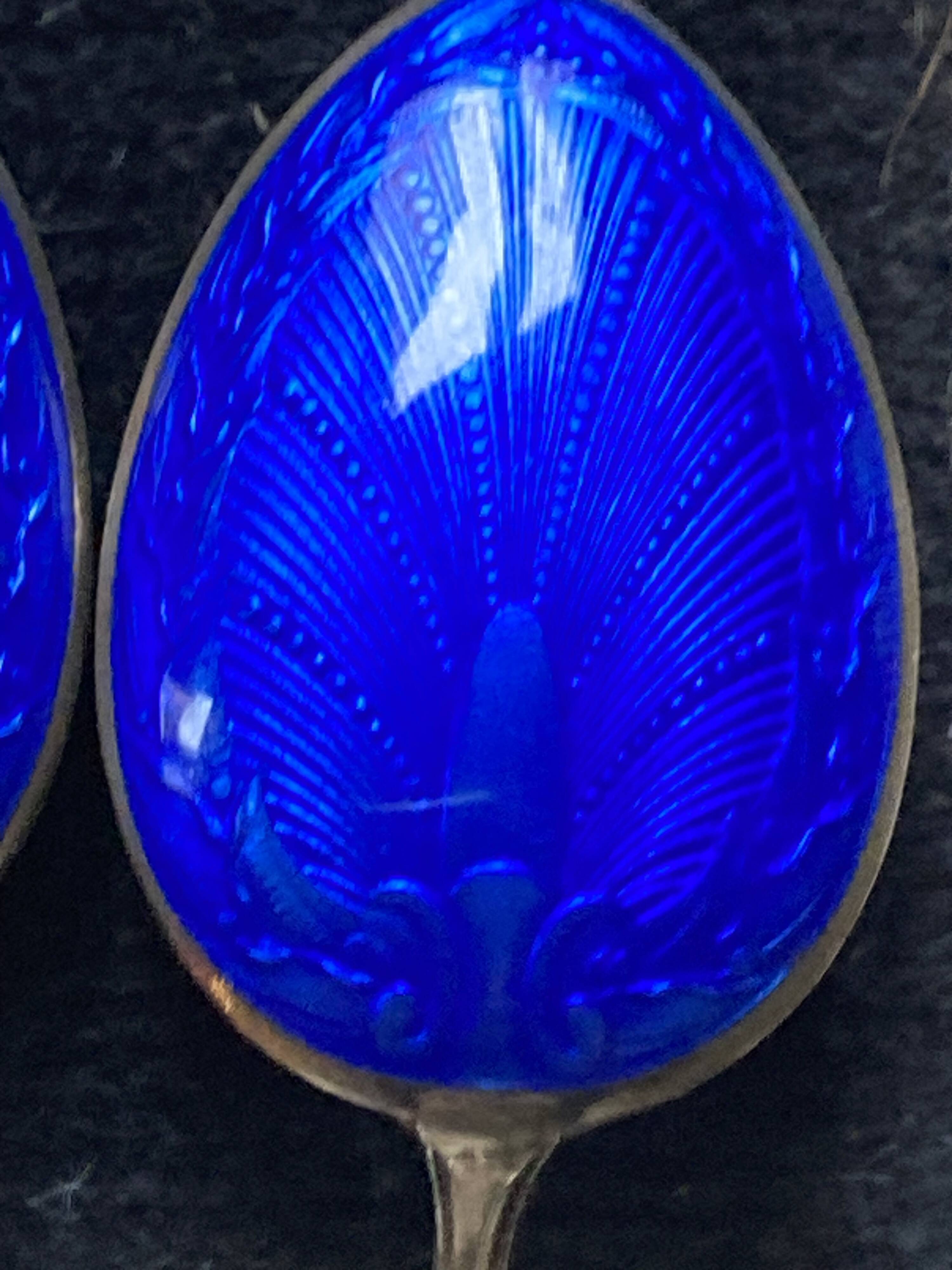 Coffee spoons late 19th century SOLID SILVER 995 3 hallmarks + ROYAL BLUE enamel ENGLISH origin