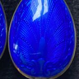 Cuillères à café fin XIX siècle ARGENT MASSIF 995 3 poinçons + émail BLEU ROI origine ANGLAISE