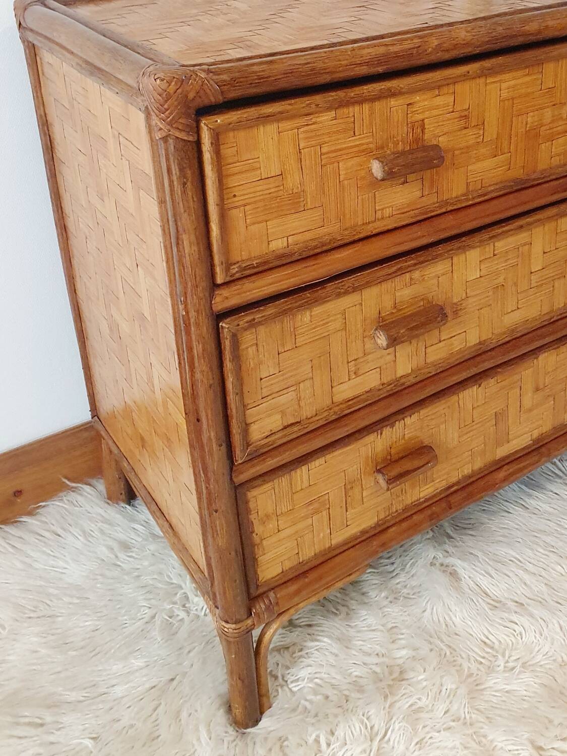 Commode en rotin 3 tiroirs