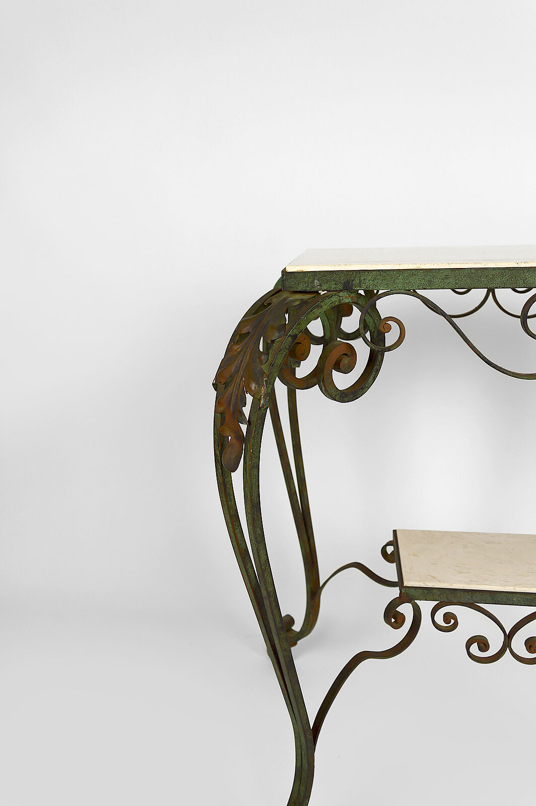 Art deco rolling service in wrought iron and travertine, france, 1940s