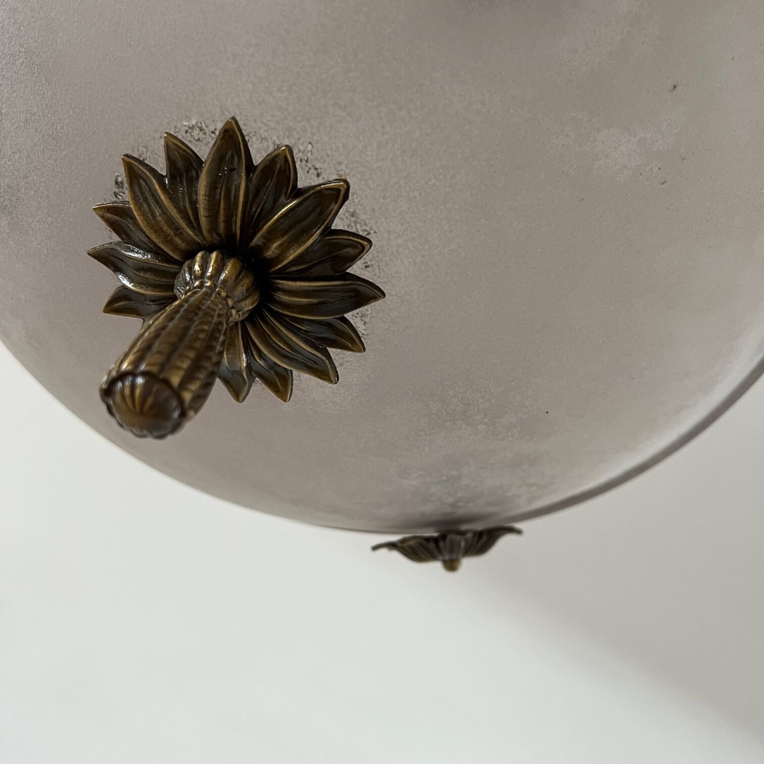 Brass and frosted glass mid-century swedish plafonnier light