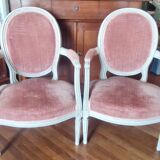 Pair of Louis XVI style medallion armchairs