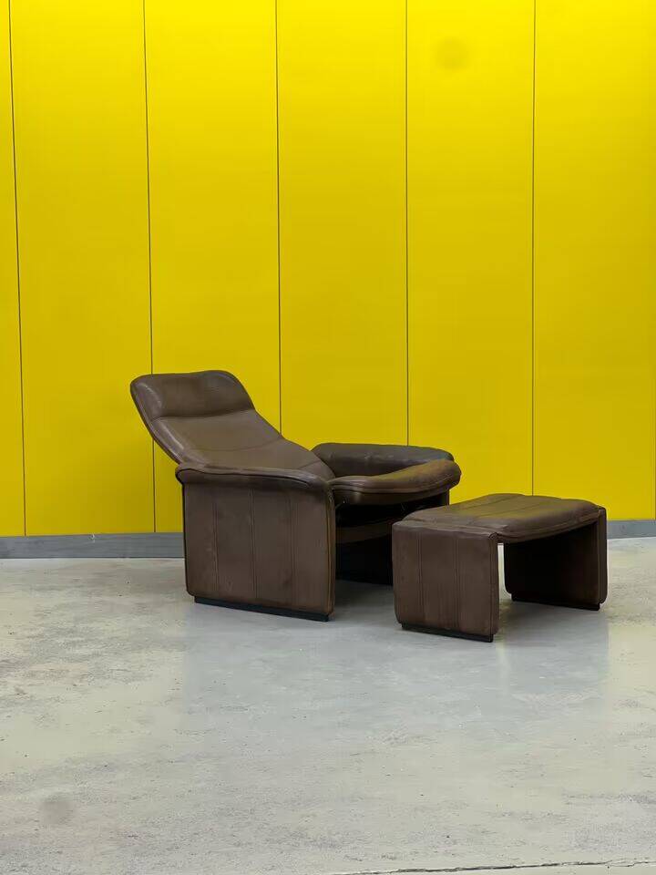 Vintage brown leather ds 50 by de sede, 1960s-1970s + stool