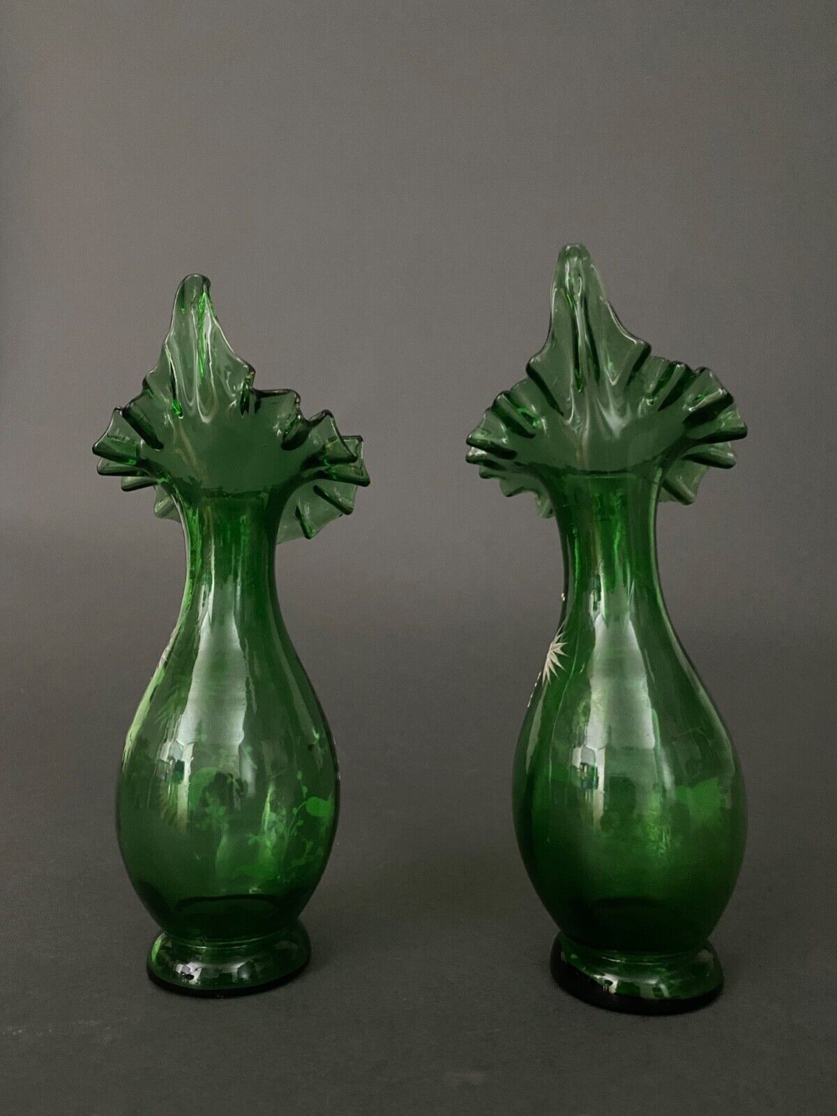 Pair of Marie Gregory vases in green floral decoration enamelled 1900