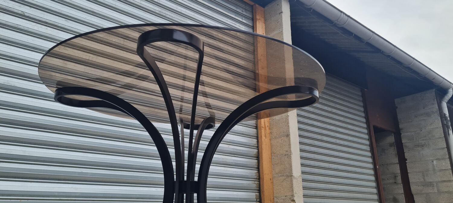 Space Age table in steel with smoked glass top, 1970