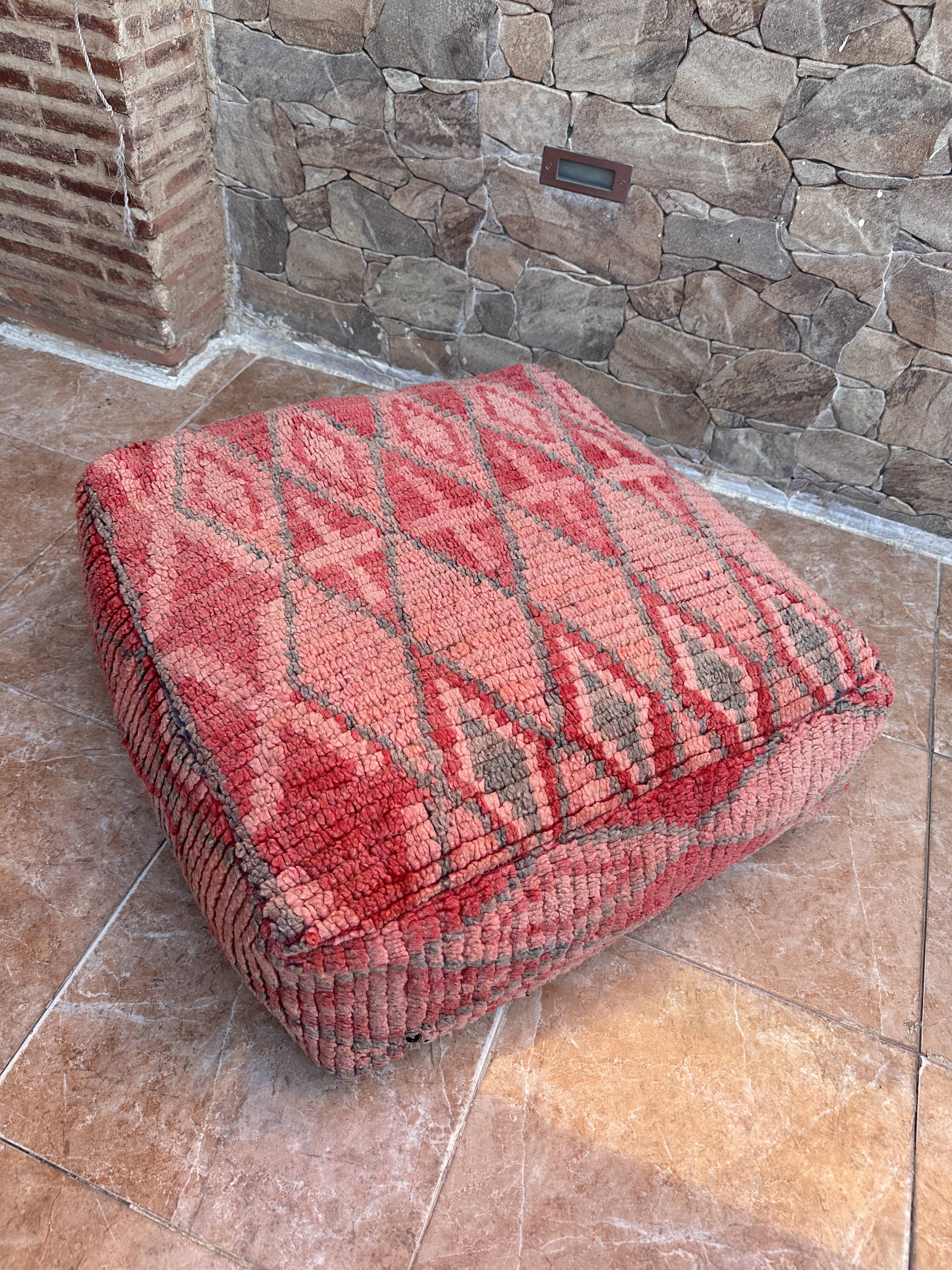 Handmade Berber Kilim pouf, floor cushion.