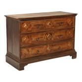 Commode ancienne baroque en noyer à 3 tiroirs, XVIIIe siècle