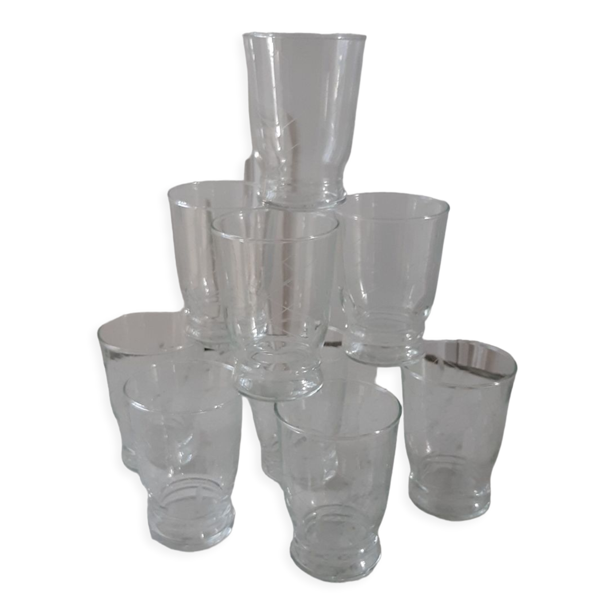 Set of 8 crystalline water glasses engraved 50s