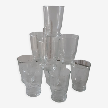 Lot de 8 verres à eau en cristallin gravé années 50