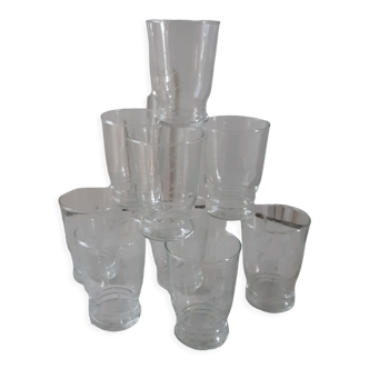 Set of 8 crystalline water glasses engraved 50s