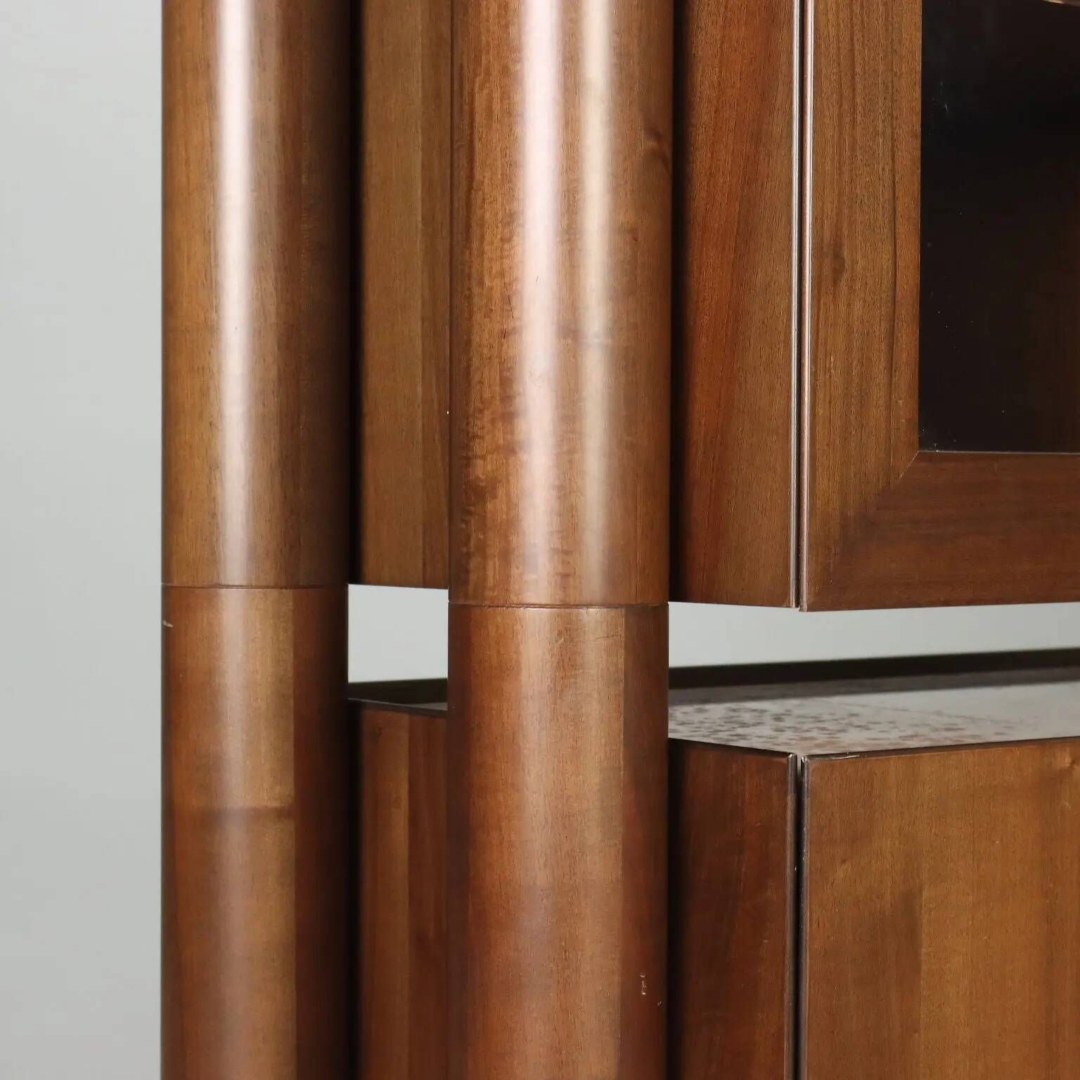 Vintage buffet in Tanganyika walnut and marble, Italy, 1980s.