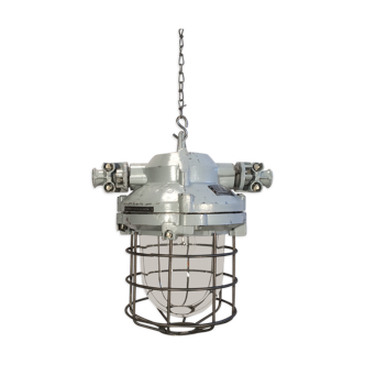 Industrial Bunker Ceiling Light with Iron Cage, 1960