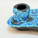 Candle holder ashtray blue fat lava glacier enamels cyclops ceramic pottery Annecy