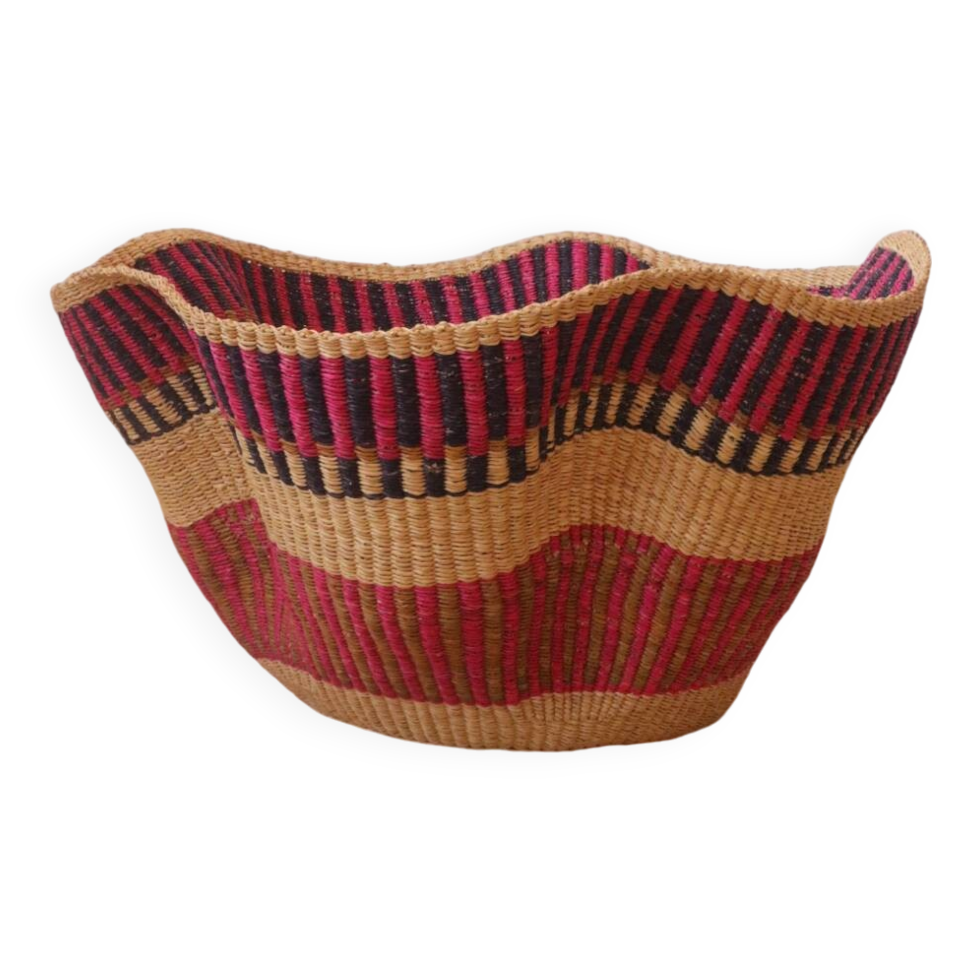 African Bolga Basket Hanging Basket Handmade Colorful Bohemian