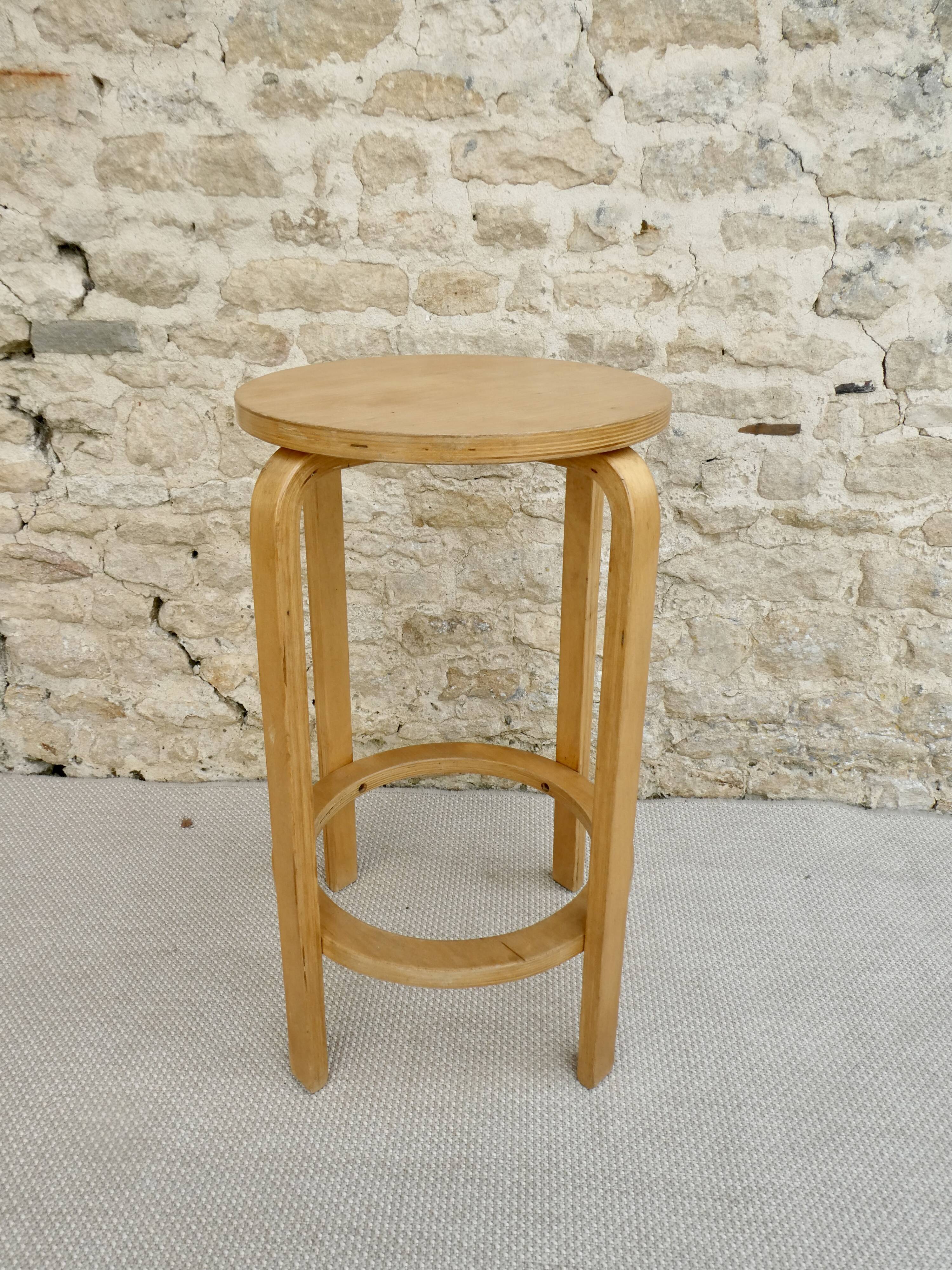 High stool in light wood, 60s