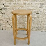High stool in light wood, 60s