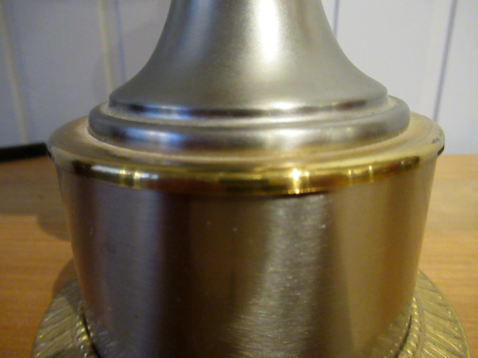 Vintage lamp, steel and brass. Pig bladder lampshade