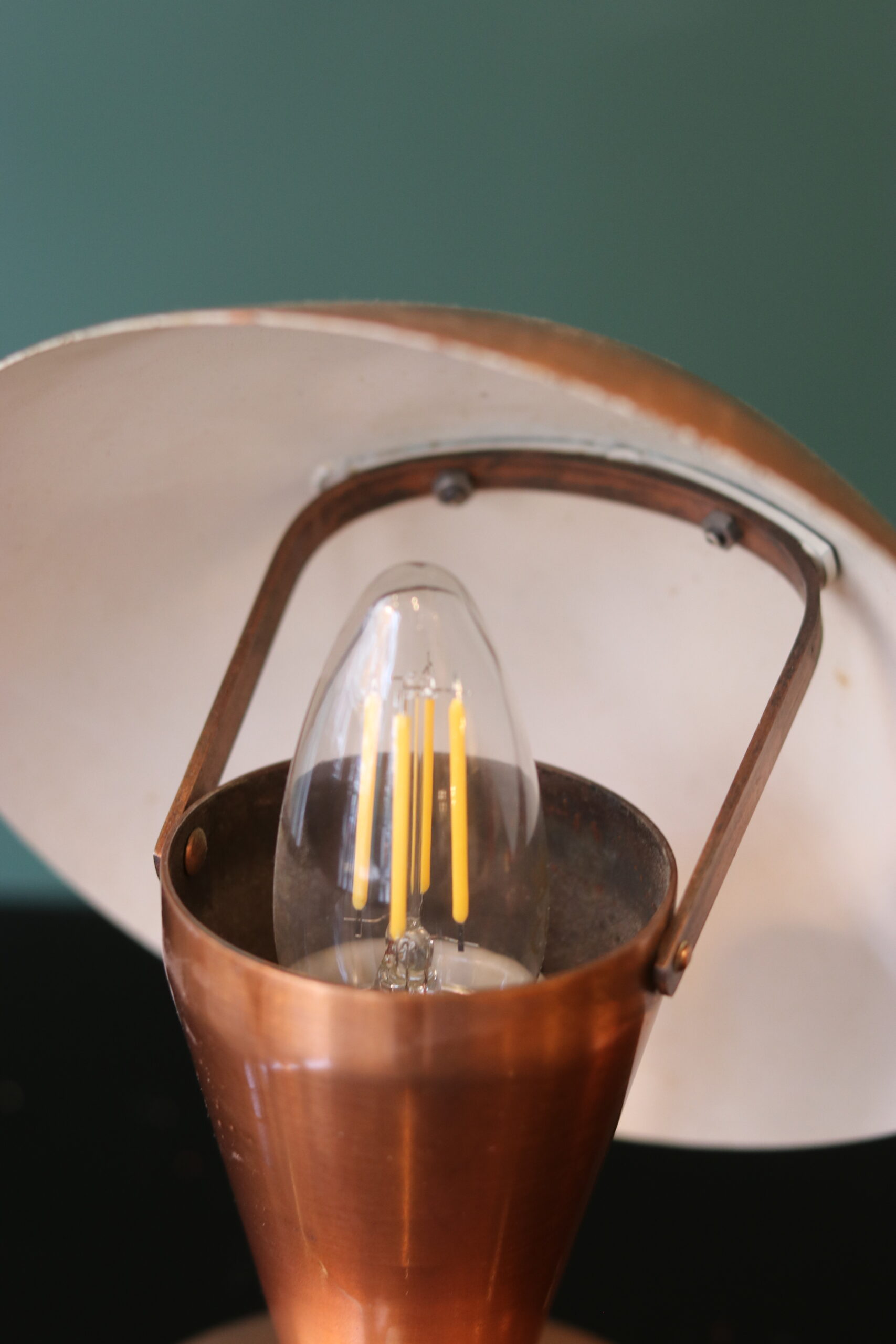 Pair of Bauhaus style mushroom lamps in copper metal.
