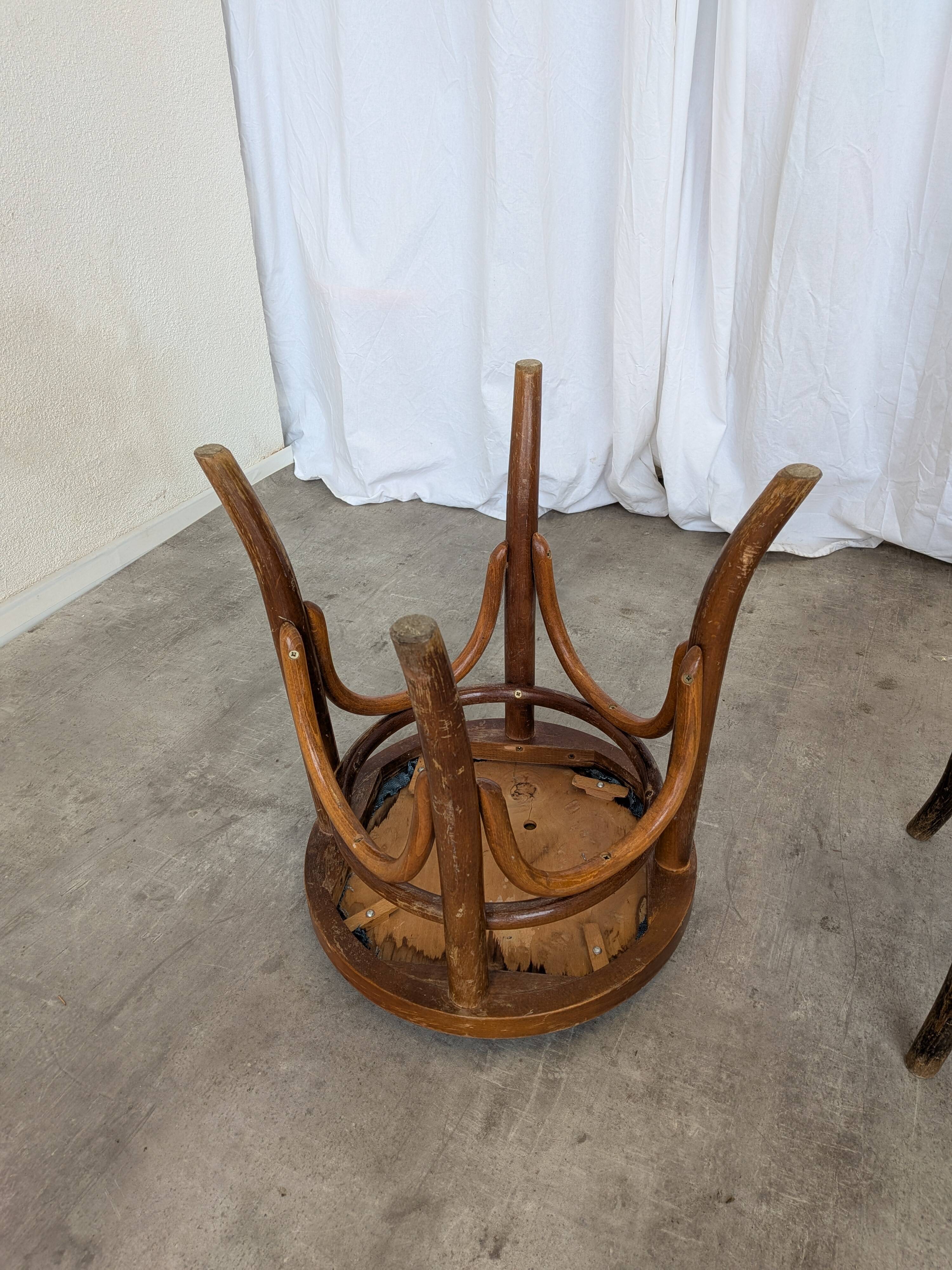 Pair of Vintage Bentwood Stools / Thonet Style / Upholstered Seat in Blue