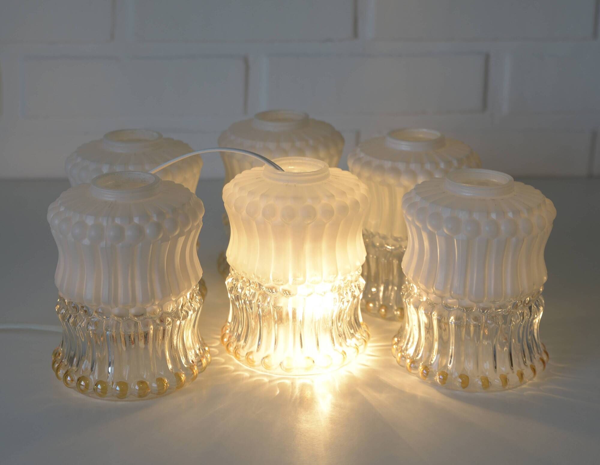 Set of 6 Vintage Replacement Glass Shades / DIY Hanging Lamp / Bedside Ligh