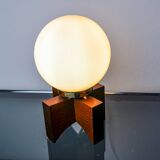 Pine table lamp and opaline globe, popular art, Spain, 1970