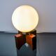 Pine table lamp and opaline globe, popular art, Spain, 1970